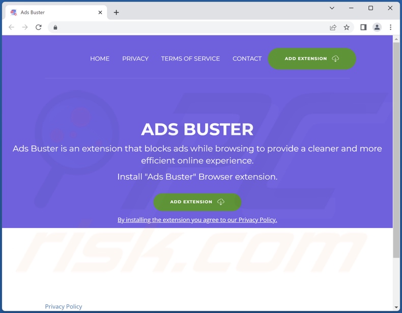 Website promoting Ads Buster adware