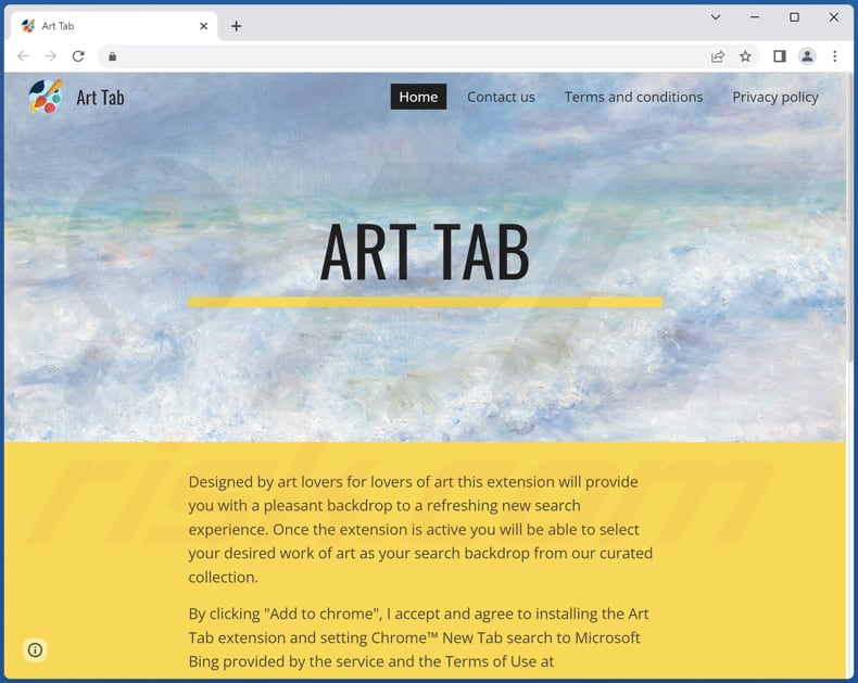 Website used to promote Art Tab browser hijacker
