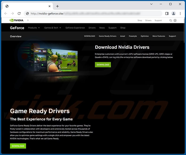 Fake nVidia Geforce driver download website (nvidio-geforce[.]site) used to spread Aurora malwarae