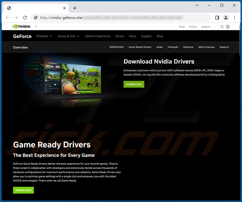 Fake nVidia Geforce driver download website (nvidio-geforce[.]site) used to spread Aurora malwarae