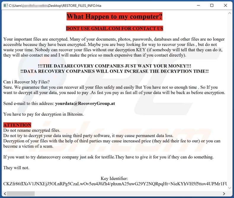 Auto ransomware HTA file (RESTORE_FILES_INFO.hta)