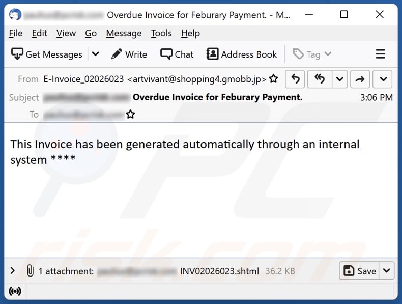 Automatically Generated Invoice email spam campaign
