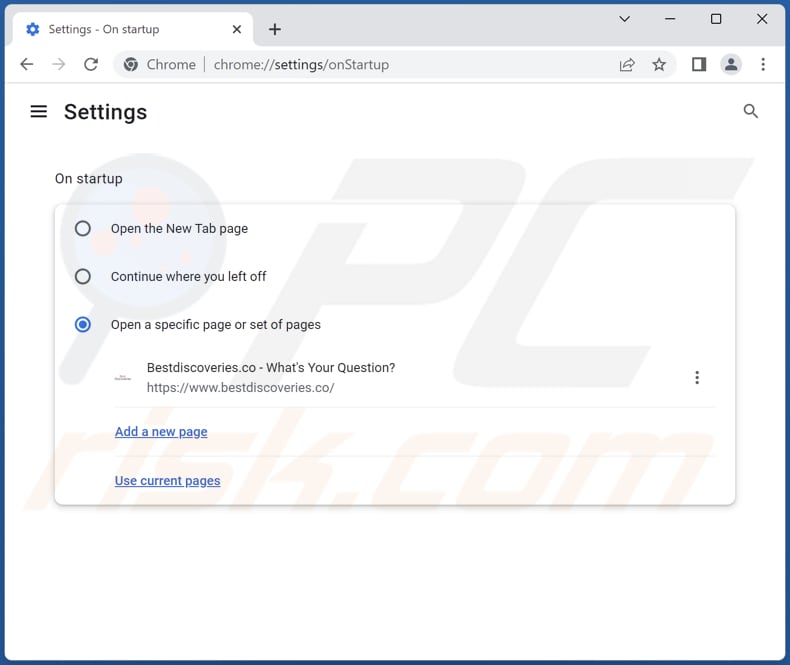 Removing bestdiscoveries.co from Google Chrome homepage