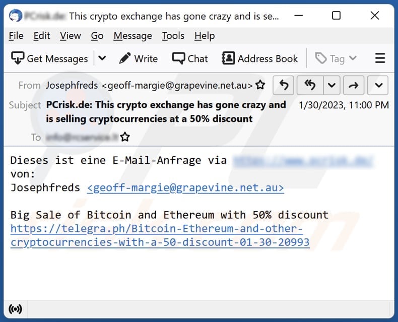 Big Sale Of Bitcoin And Ethereum scam email