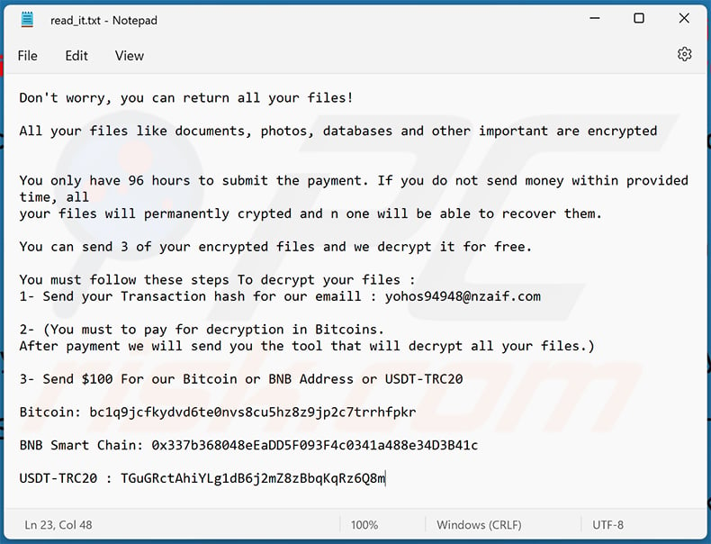 Chaos ransomware text file (read_it.txt - 2023-02-09)