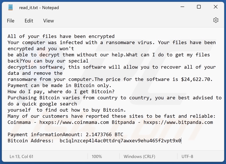 Clown (Chaos) ransomware ransom note (read_it.txt)