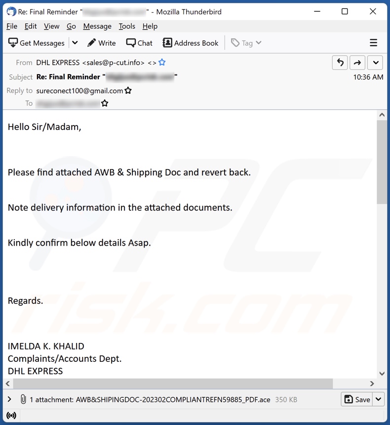DHL Express - AWB & Shipping Doc email spam campaign