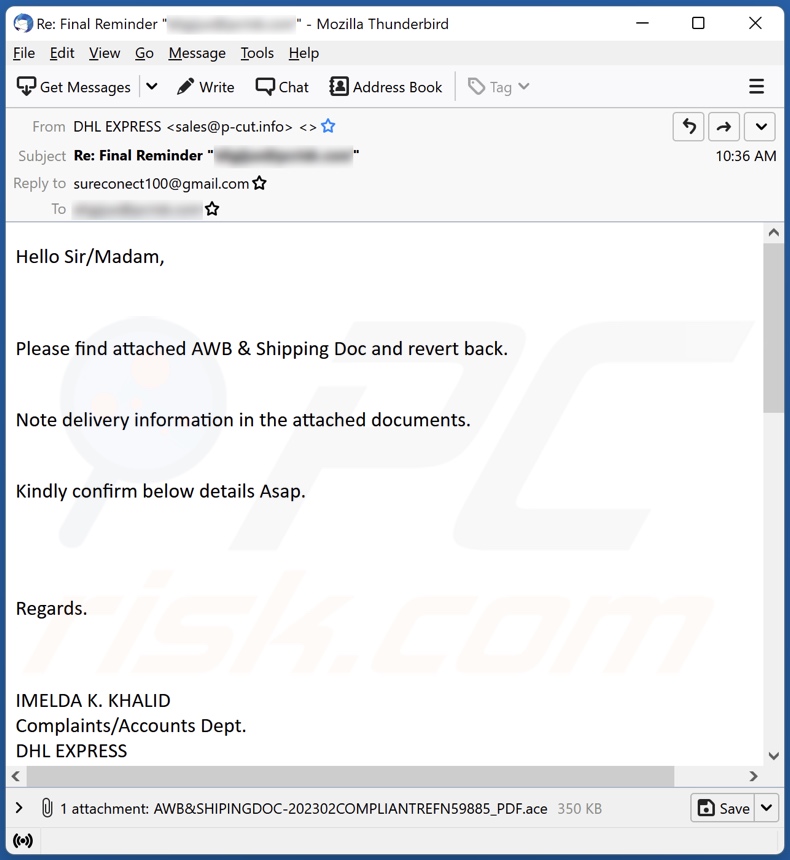 DHL Express - AWB & Shipping Doc Email Virus - Removal and recovery steps