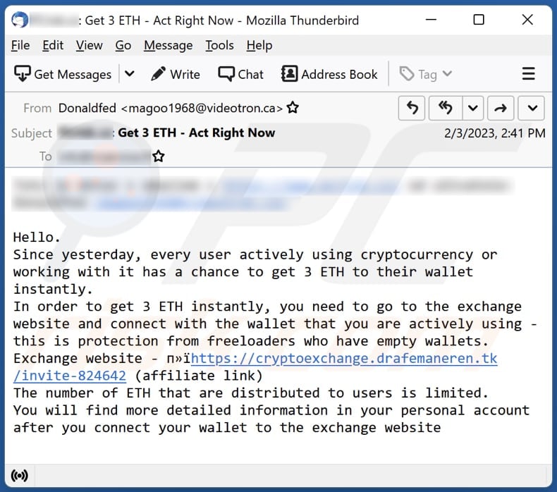 ETH (Ethereum) Giveaway email scam