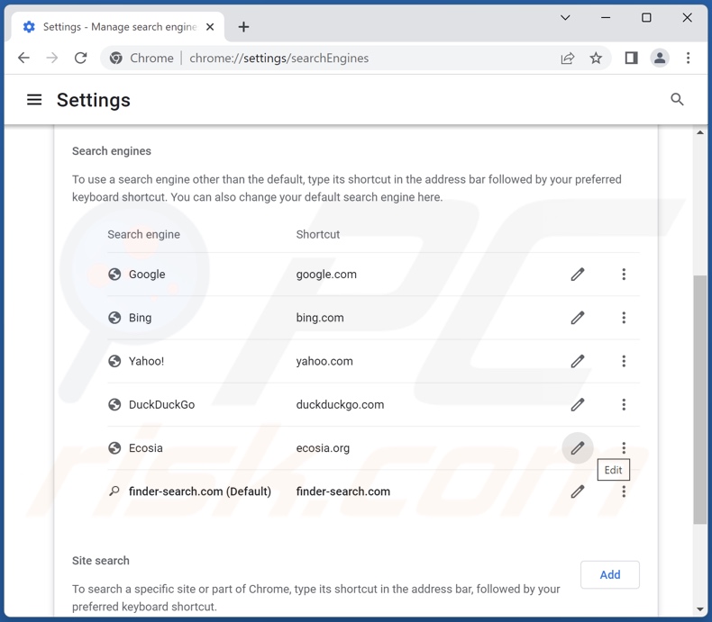 Removing finder-search.com from Google Chrome default search engine