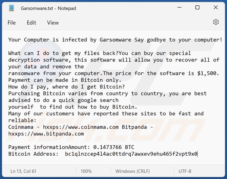 Garsomware ransomware text file (Garsomware.txt)