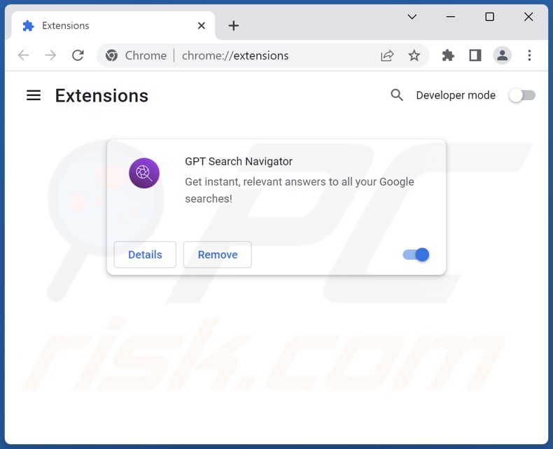 Removing ask.gptsearchnavigator.com related Google Chrome extensions