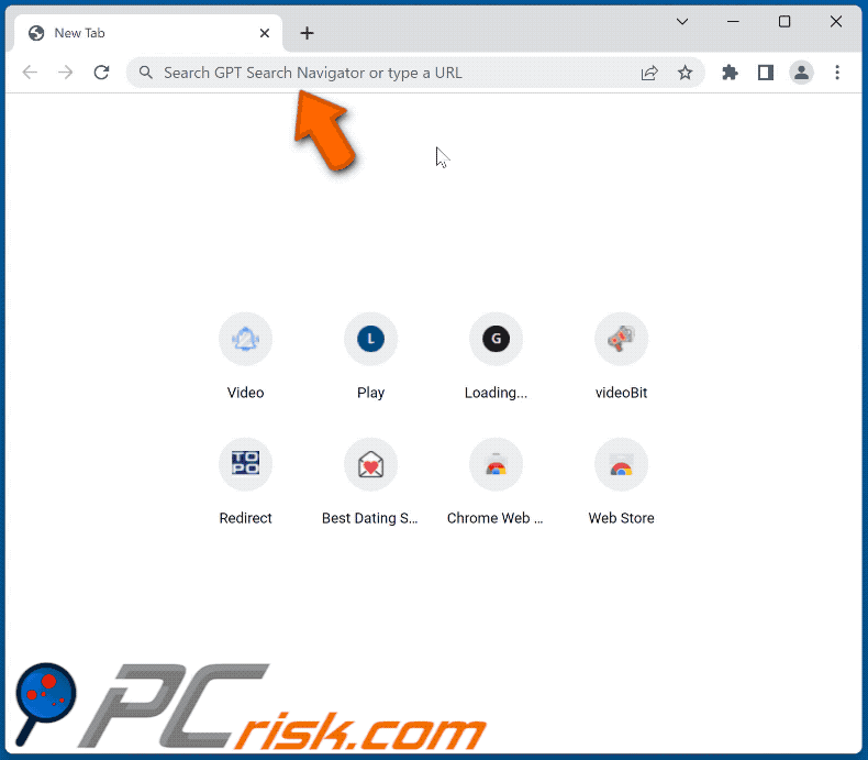 GPT Search Navigator browser hijacker redirecting to Google (GIF)