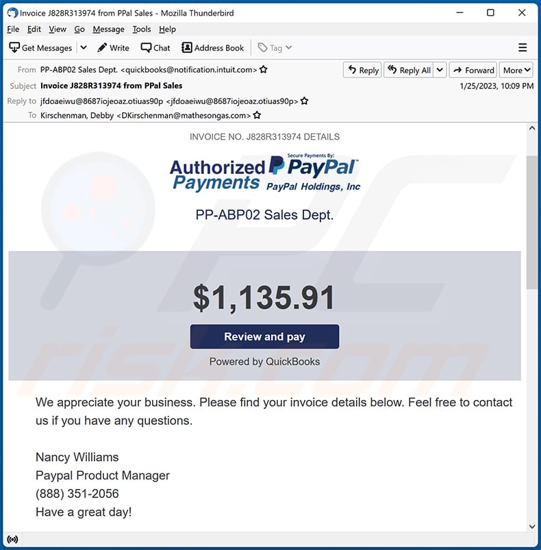 PayPal invoice email scam