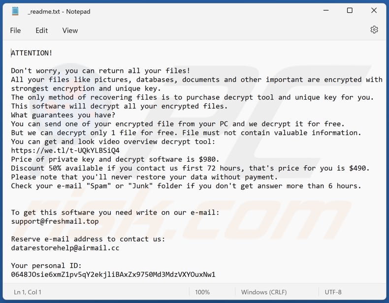 Hhoo ransomware text file (_readme.txt)