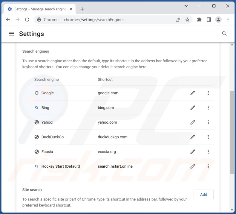 Removing search.nstart.online from Google Chrome default search engine