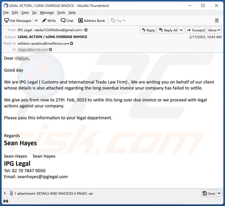 IGP Legal email virus malware-spreading email