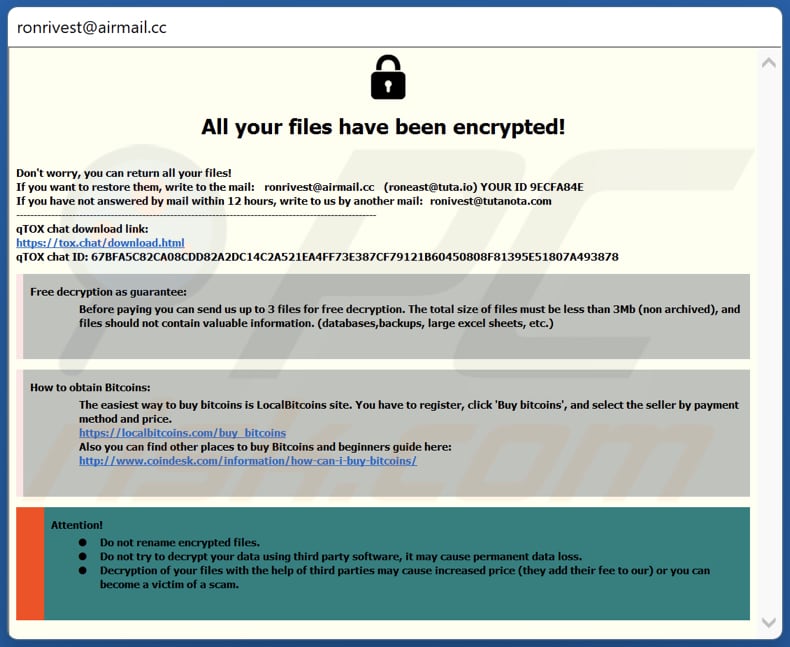 Jron ransomware pop-up window