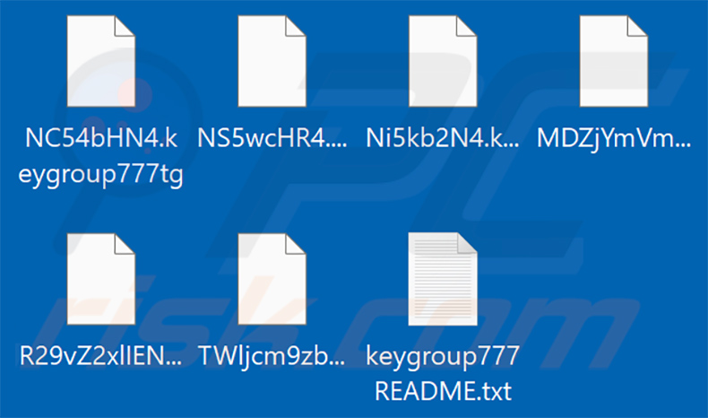 Files encrypted by Key Group ransomware (random filename with .keygroup777tg extension)