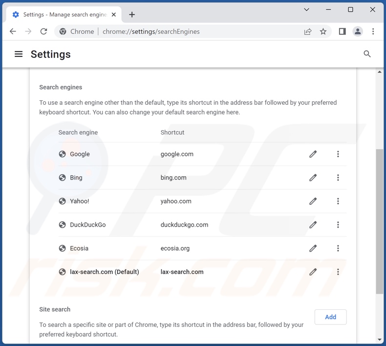 Removing lax-search.com from Google Chrome default search engine