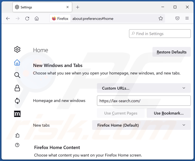 Removing lax-search.com from Mozilla Firefox homepage