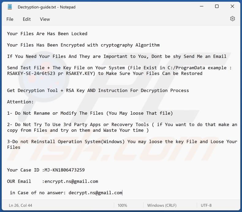 Lilmoon ransomware text file (Dectryption-guide.txt)