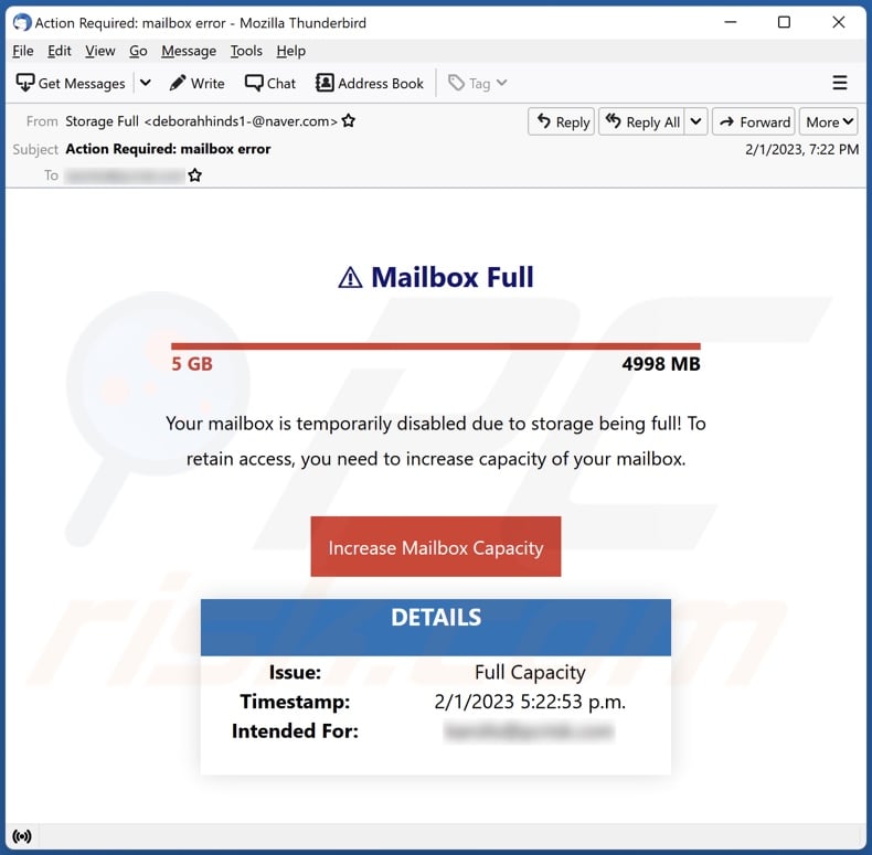 Mailbox Full spam email variant