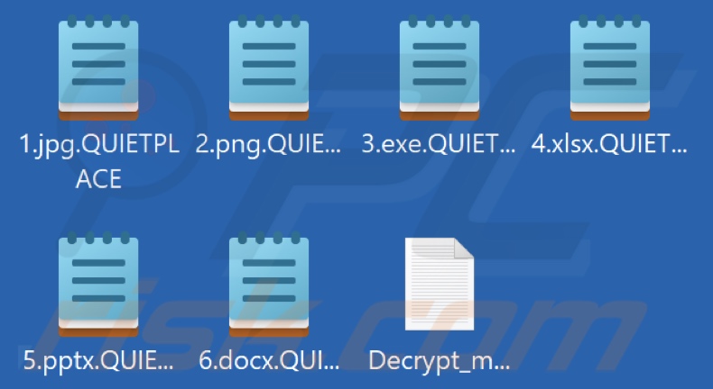 Files encrypted by Mimic ransomware (.QUIETPLACE extension)