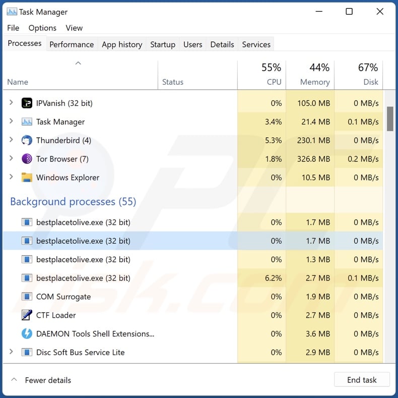 Mimic ransomware process on Task Manager (bestplacetolive.exe - process name)