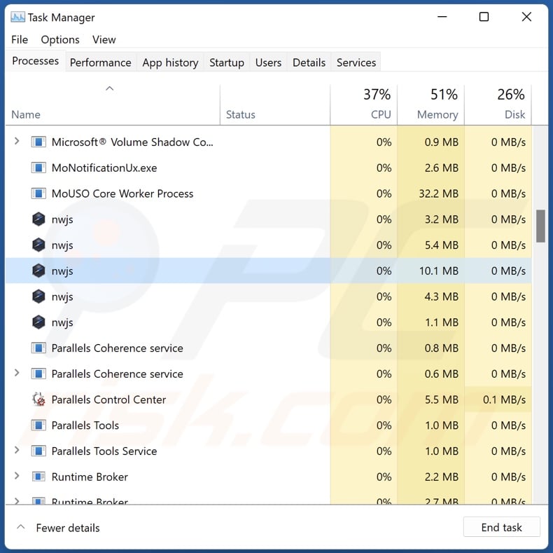 Music adware process on Task Manager (nwjs - process name)