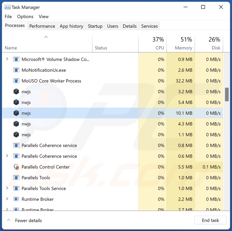 Music adware process on Task Manager (nwjs - process name)