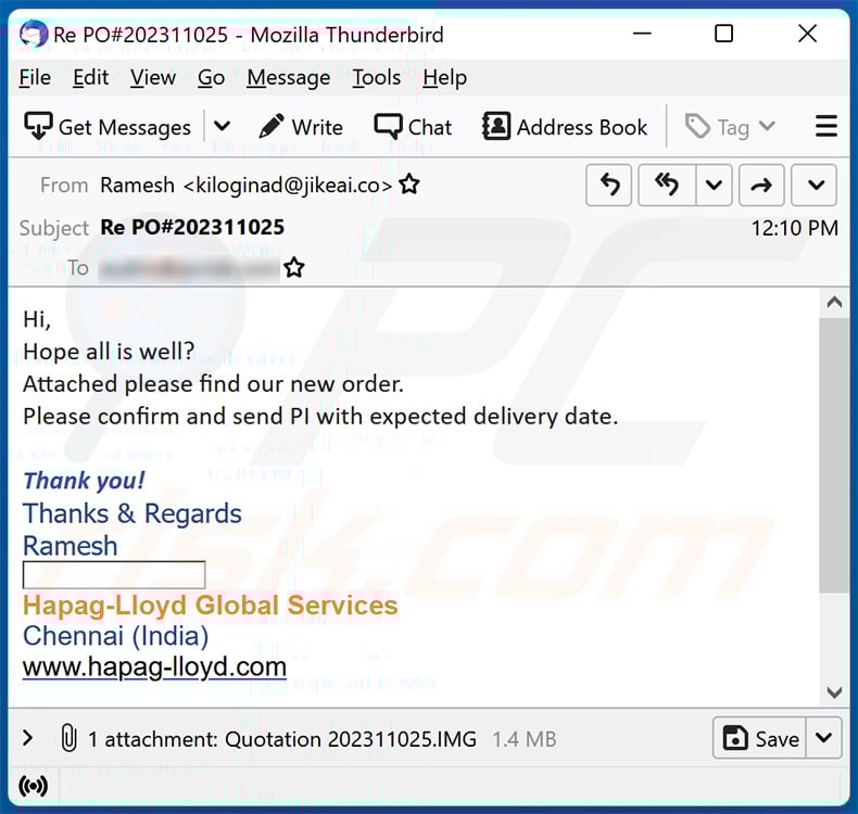 New Order-themed spam email spreading malware