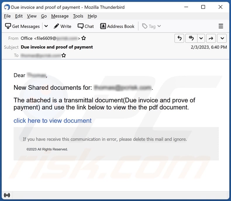 New Shared Documents email spam campaign