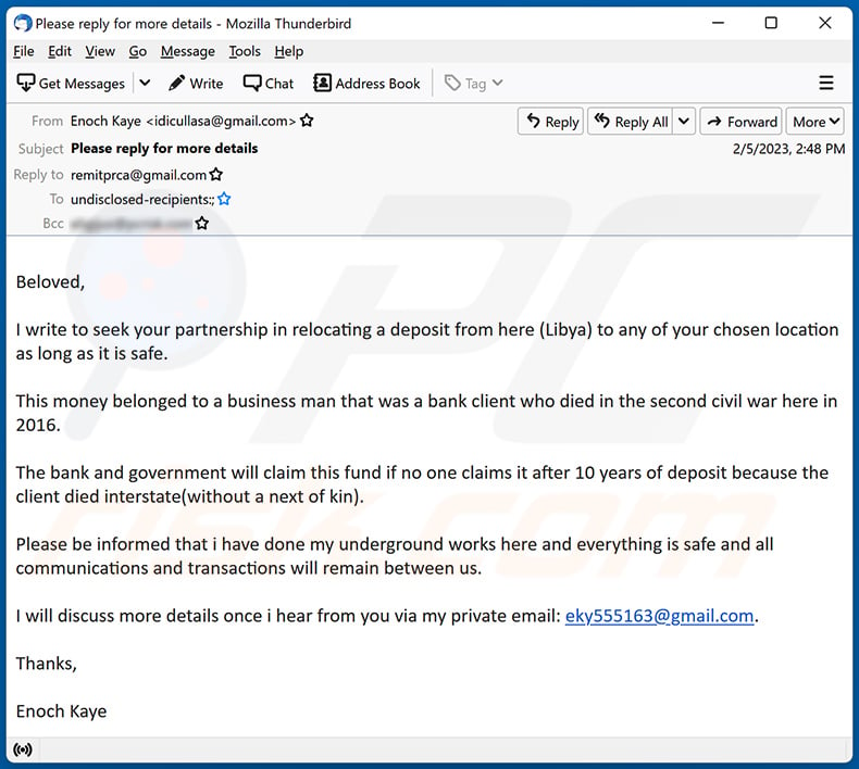Next Of Kin email scam (2023-02-07)
