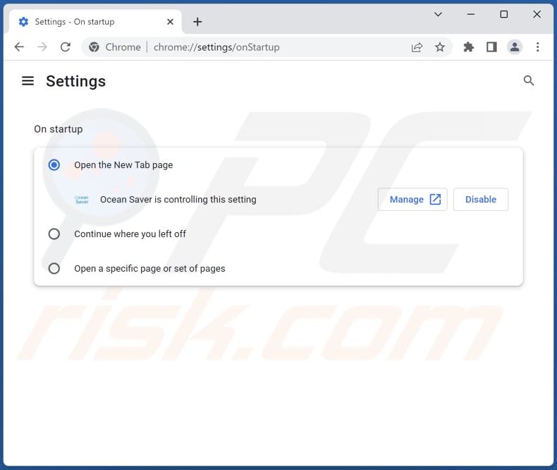 Removing oceansaver.net from Google Chrome homepage