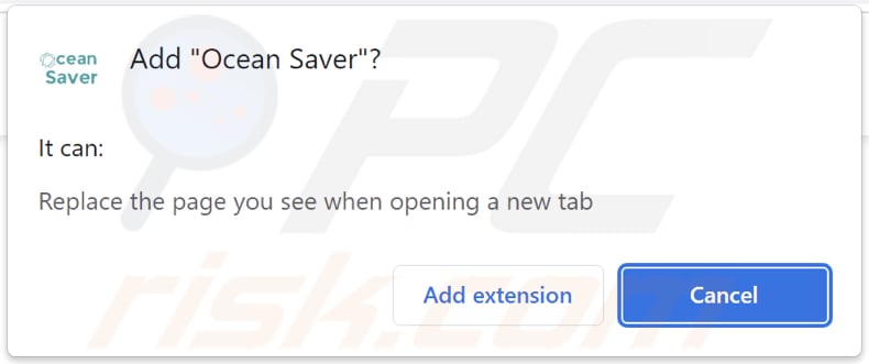 Ocean Saver browser hijacker asking for permissions