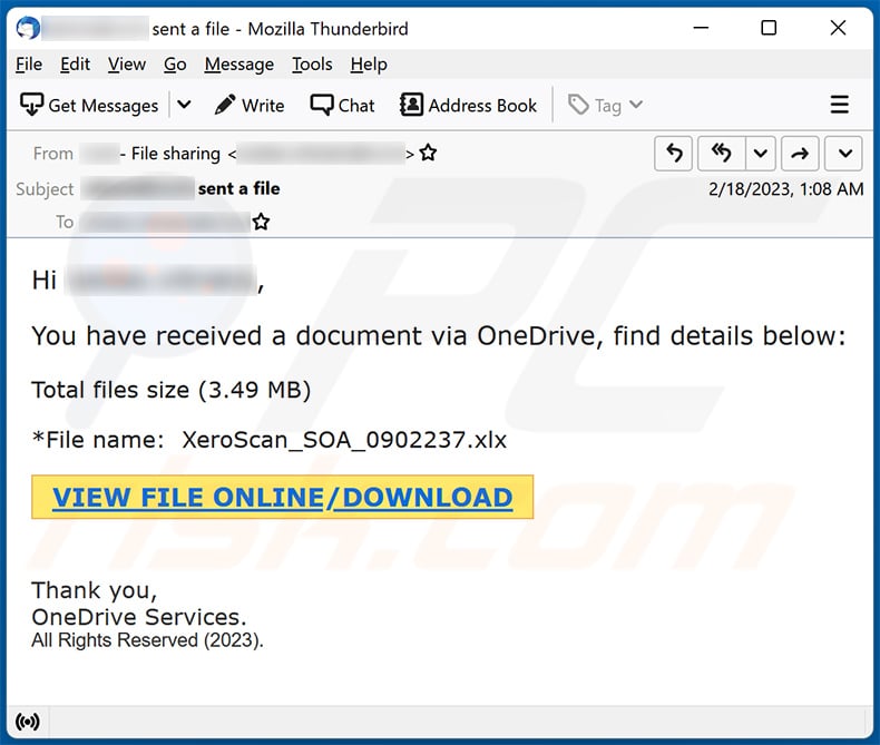 OneDrive-themed spam email