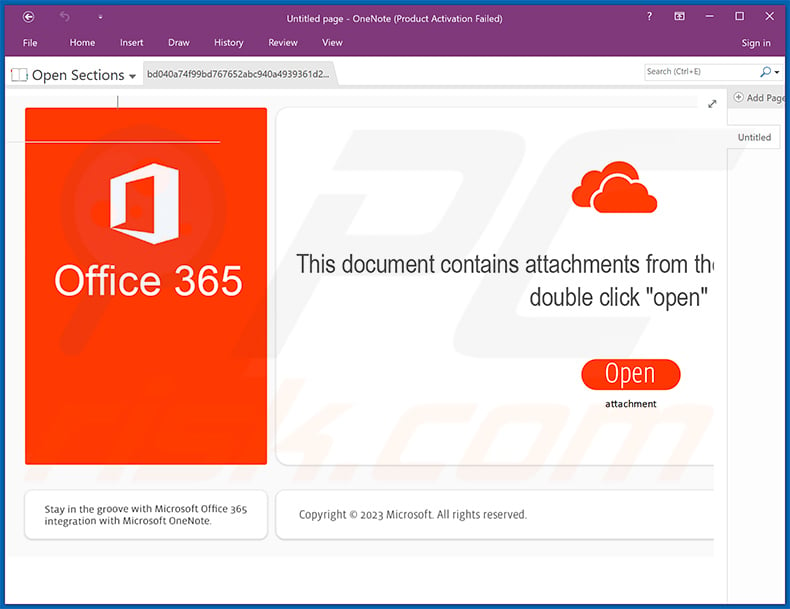 Malicious Microsoft OneNote file spreading Qakbot