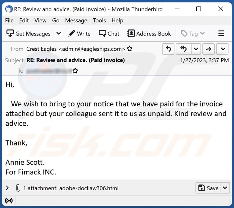 Paid/Unpaid Invoice email spam campaign