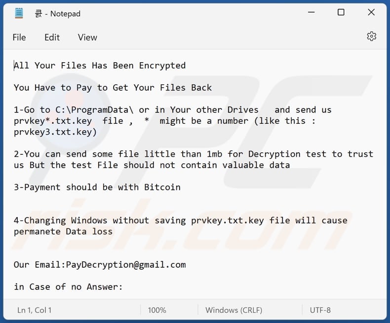 Pay ransomware text file (큸)