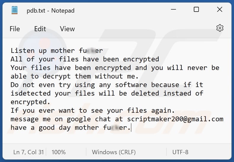 Pdb ransomware text file (pdb.txt)