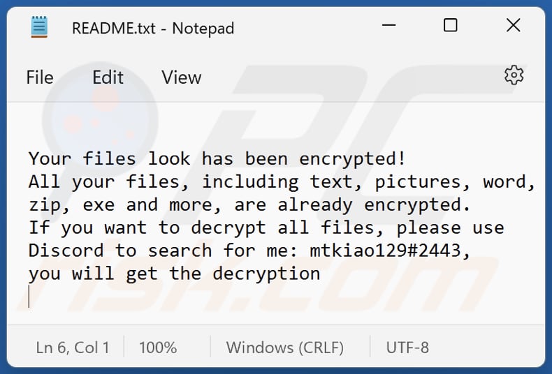 PYAS ransomware text file (README.txt)