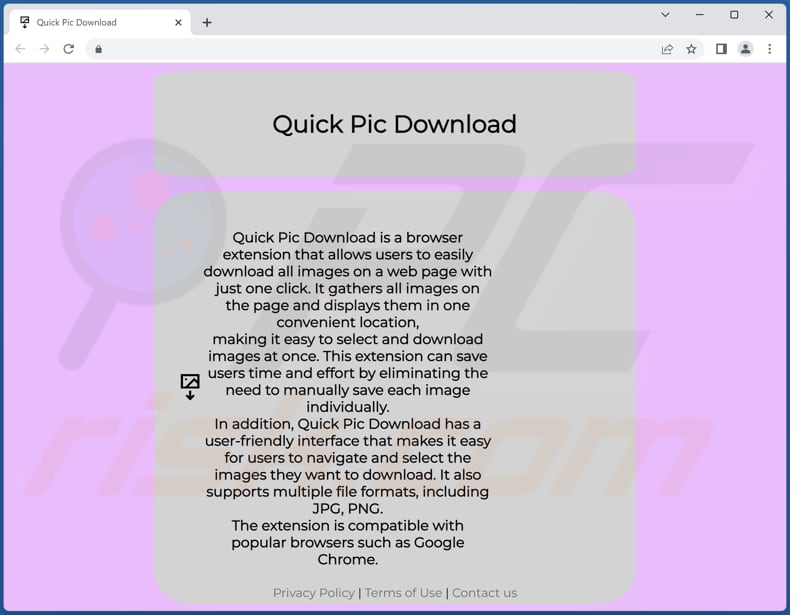 Quick Pic Download adware promoting website