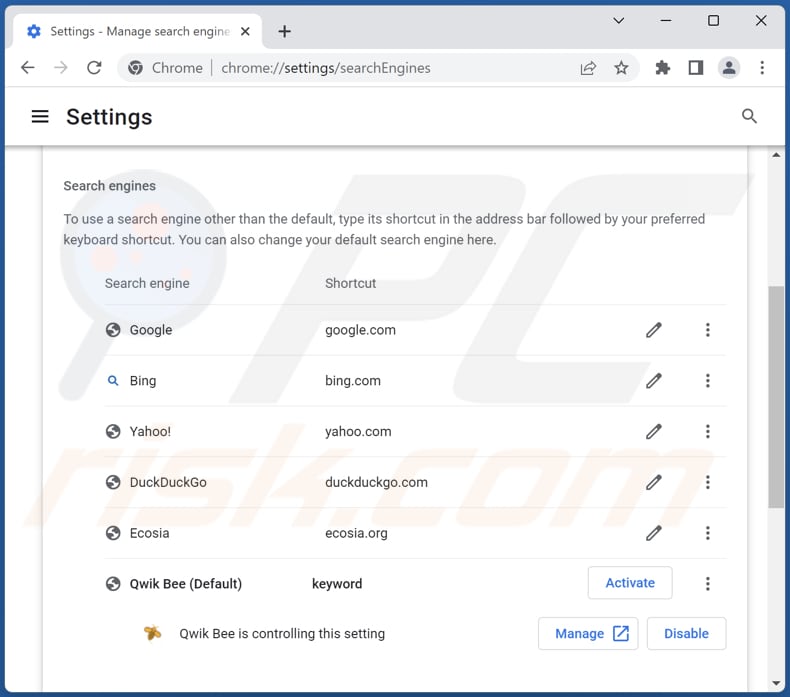 Removing qwikbee.com from Google Chrome default search engine