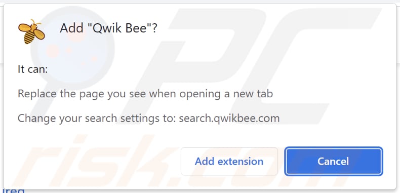 Qwik Bee browser hijacker asking for permissions