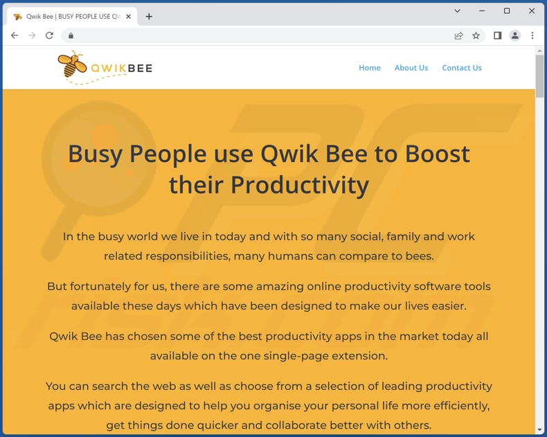 Website used to promote Qwik Bee browser hijacker
