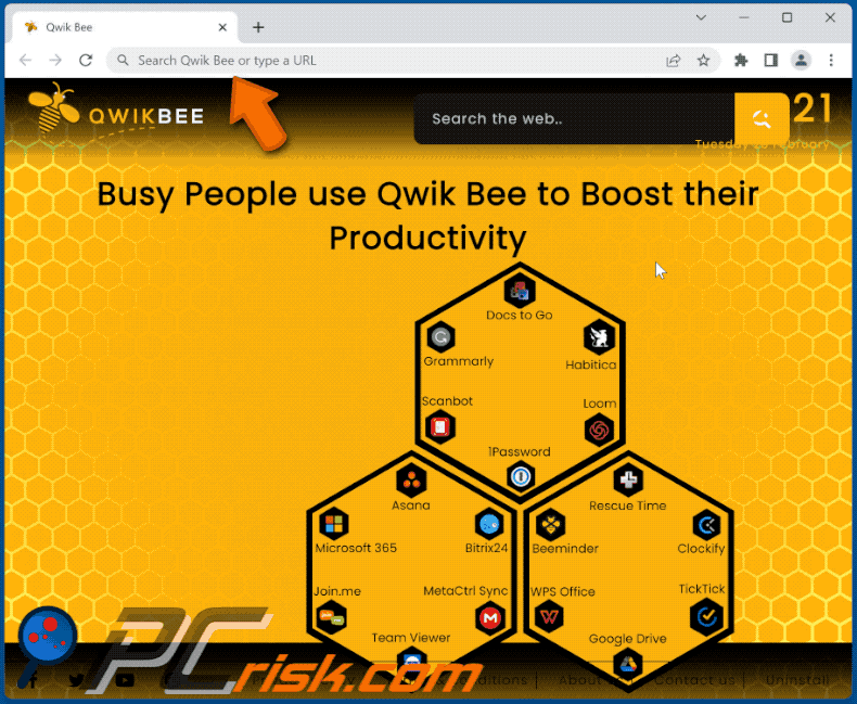 Qwik Bee browser hijacker qwikbee.com shows bing.com results