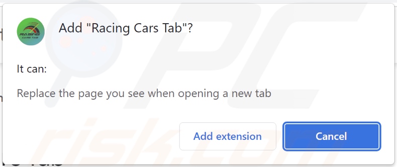 Racing Cars Tab browser hijacker asking for permissions