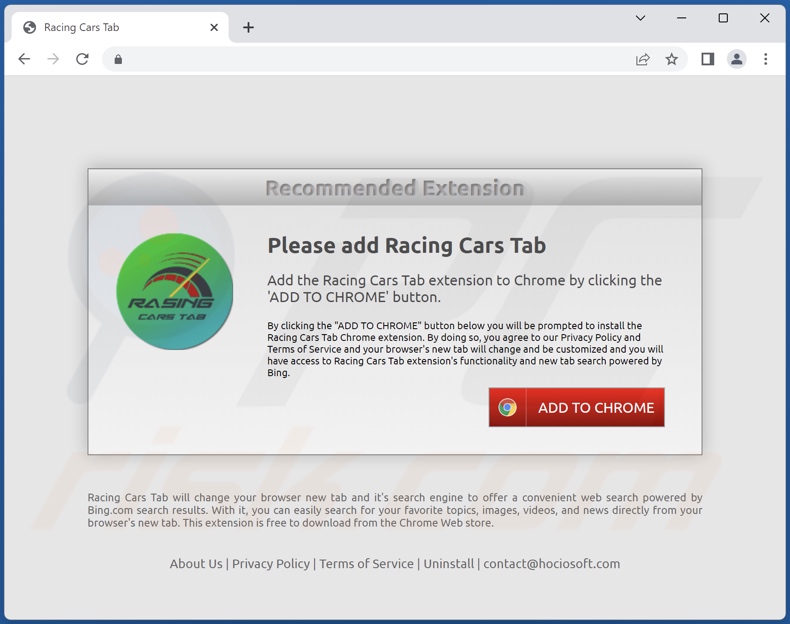 Website used to promote Racing Cars Tab browser hijacker