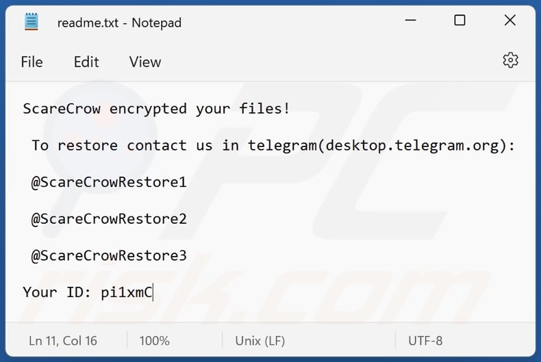 ScareCrow ransomware ransom note (readme.txt)